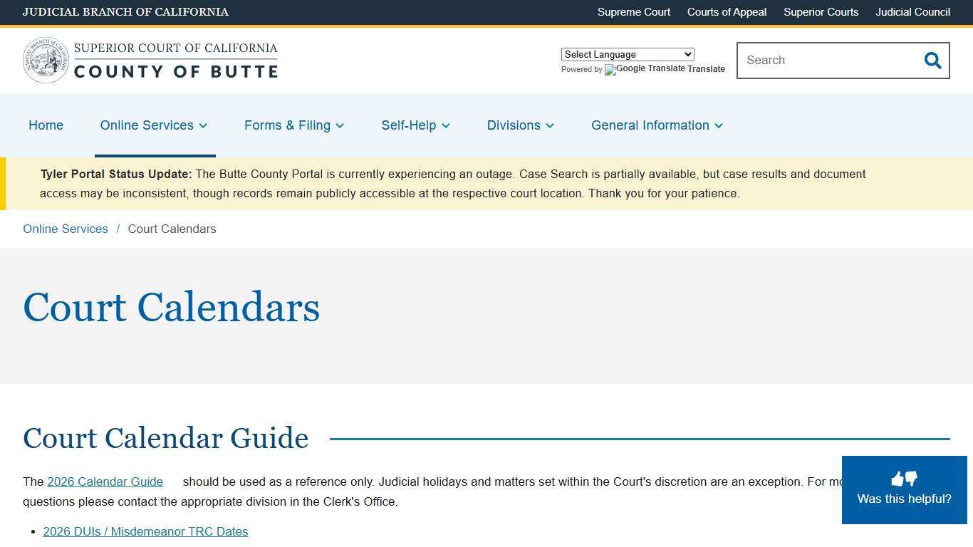 Court Calendars | Superior Court of California | County of Butte